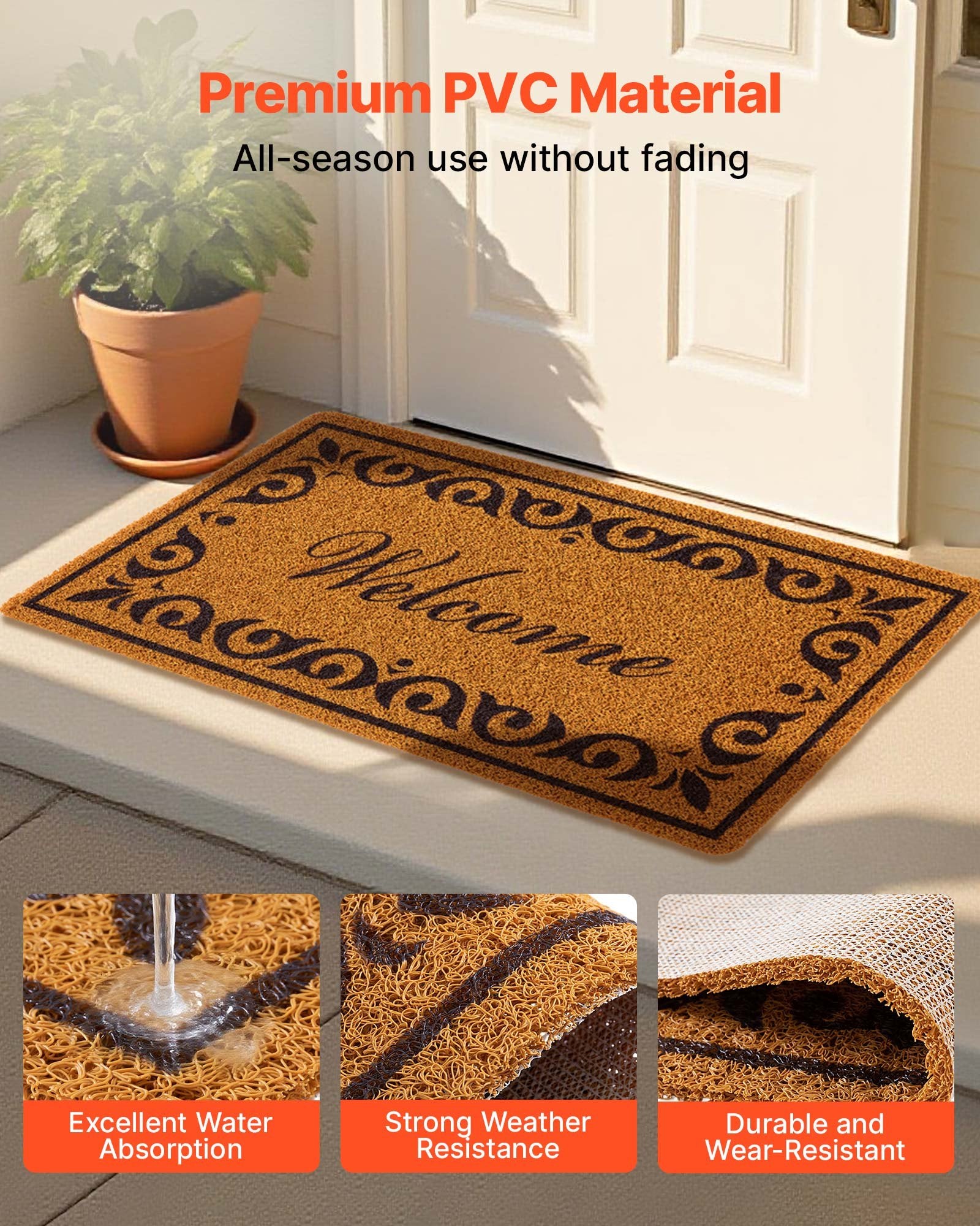 Welcome Doormat For Outdoor Entrance, 29.5" X 17" All-Weather Entryway Mat With Non-Slip Backing, Easy-to-Clean Front Door, Garage, Backyard, Patio